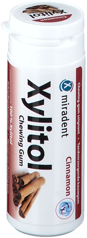 Miradent chewing gum with xylitol, cinnamon flavor