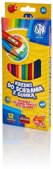 Astra Kredki ołówkowe trójkątne  12 kolorów z gumką