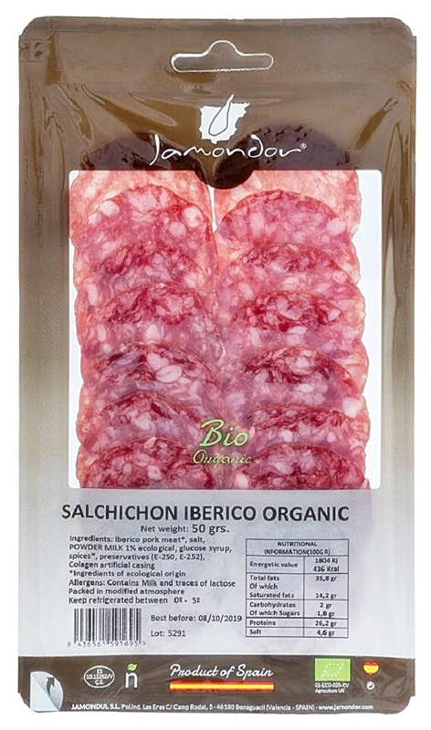 Jamondor salami salchichon iberico bellota en lonchas BIO