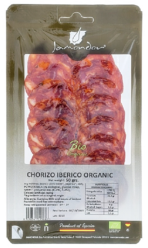 Jamondor kiełbasa chorizo iberico  bellota w plastrach BIO