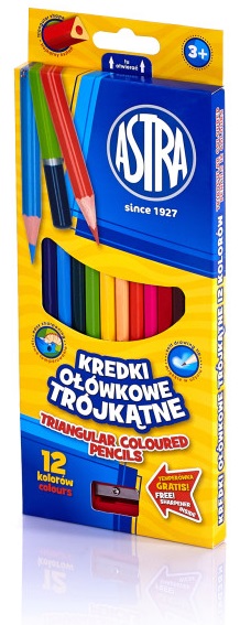 Astra Kredki ołówkowe trójkątne 12 kolorów z temperówką