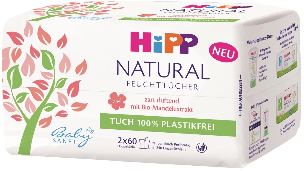 HiPP Wipes NATURAL SOFT, 2x60 pcs.