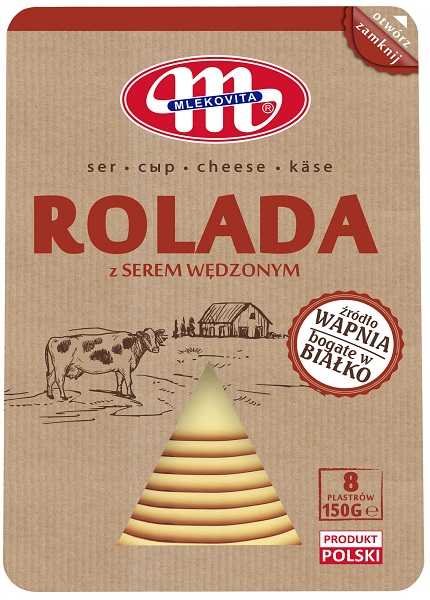 Mlekovita-Roulade mit geräuchertem Käse in Scheiben