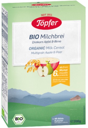 Topfer Bio-Apfel-Birnen-Mehrkorn-Milchbrei