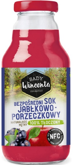 Sady Wincenta jugo de manzana y grosella, naturalmente turbio 100% prensado