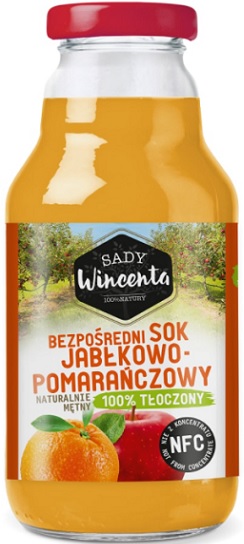 Zumo de manzana y naranja Sady Wincenta, naturalmente turbio 100% prensado