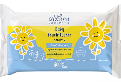 Toallitas Alviana Naturkosmetik para niños y bebés con caléndula BIO, sin perfume y sin alcohol