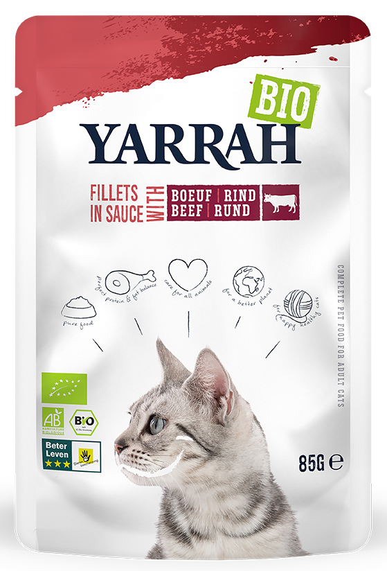 Yarrah adult cat food beef fillets in BIO sauce