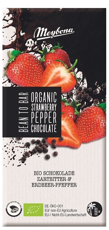 Meybona dark chocolate with pieces of freeze-dried strawberries BIO