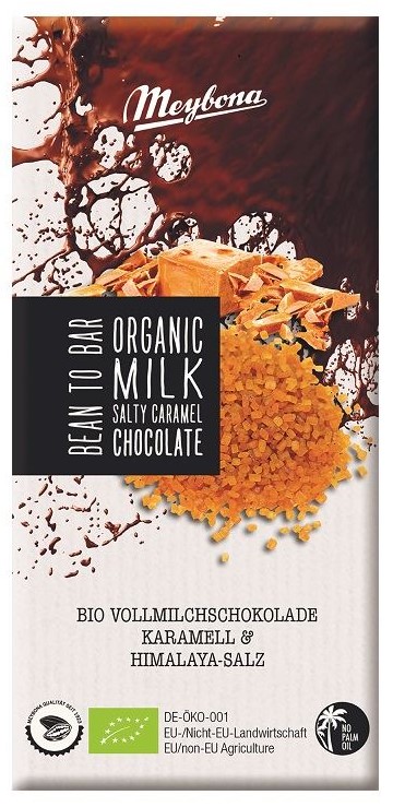 Meybona Vollmilchschokolade mit Karamellstückchen und BIO-Salz aus Pakistan