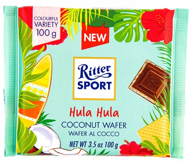 Ritter Sport Hula Hula Kokoswafel  Czekolada z kremem kokosowym i wafelkiem