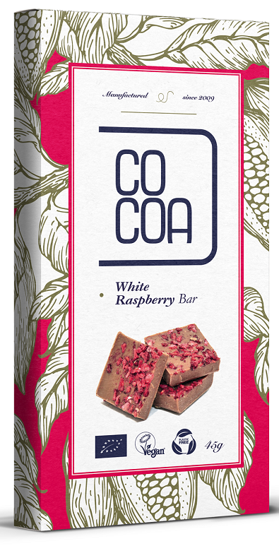 Cocoa White plate with raspberries BIO