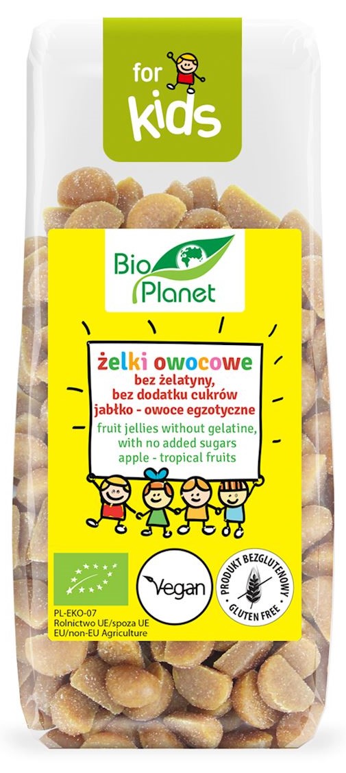 Bio Planet Żelki owocowe BIO bez żelatyny, bez dodatku cukrów soki jabłko-owoce egzotyczne