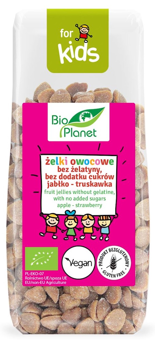 Bio Planet Żelki owocowe BIO bez żelatyny, bez dodatku cukrów jabłko-truskawka