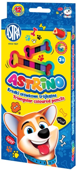 Astra Astrino Kredki ołówkowe trójkątne 12 kolorów z temperówką