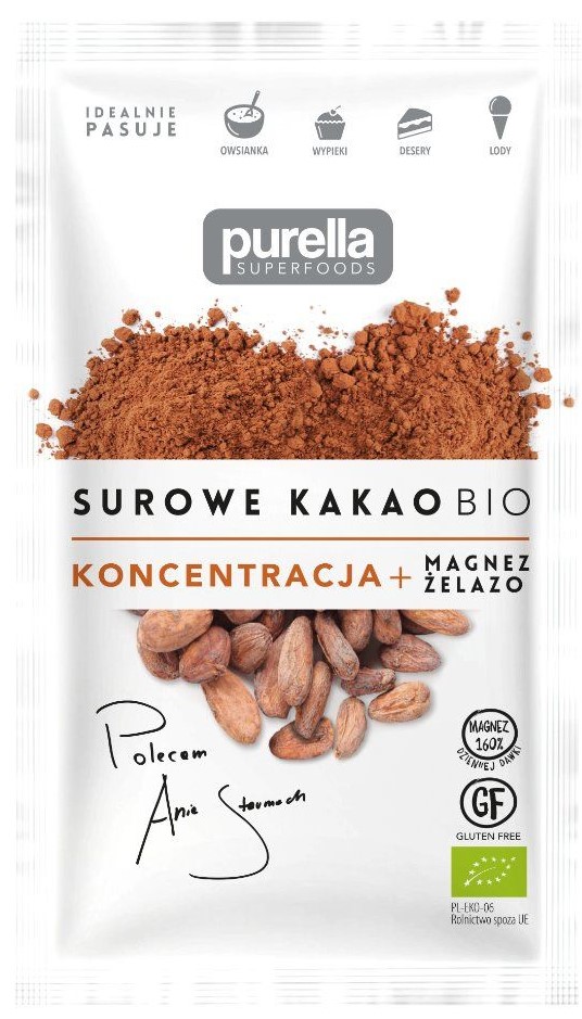 Purella Superfoods surowe kakao BIO koncentracja, magnez, żelazo