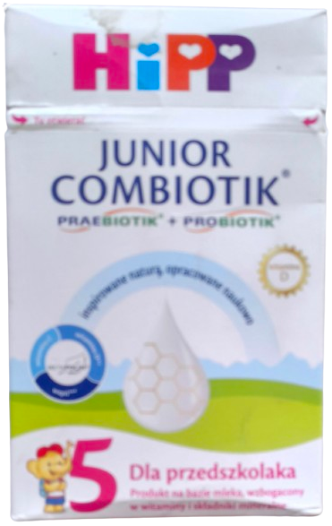 Uszkodzone opakowanie zewnętrzne HiPP 5 JUNIOR COMBIOTIK Produkt na bazie mleka dla przedszkolaka
