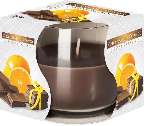 Vela aromática Bispol en vaso chocolate-naranja