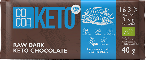 Cacao Keto Chocolate con aceite MCT sin azúcar BIO añadido