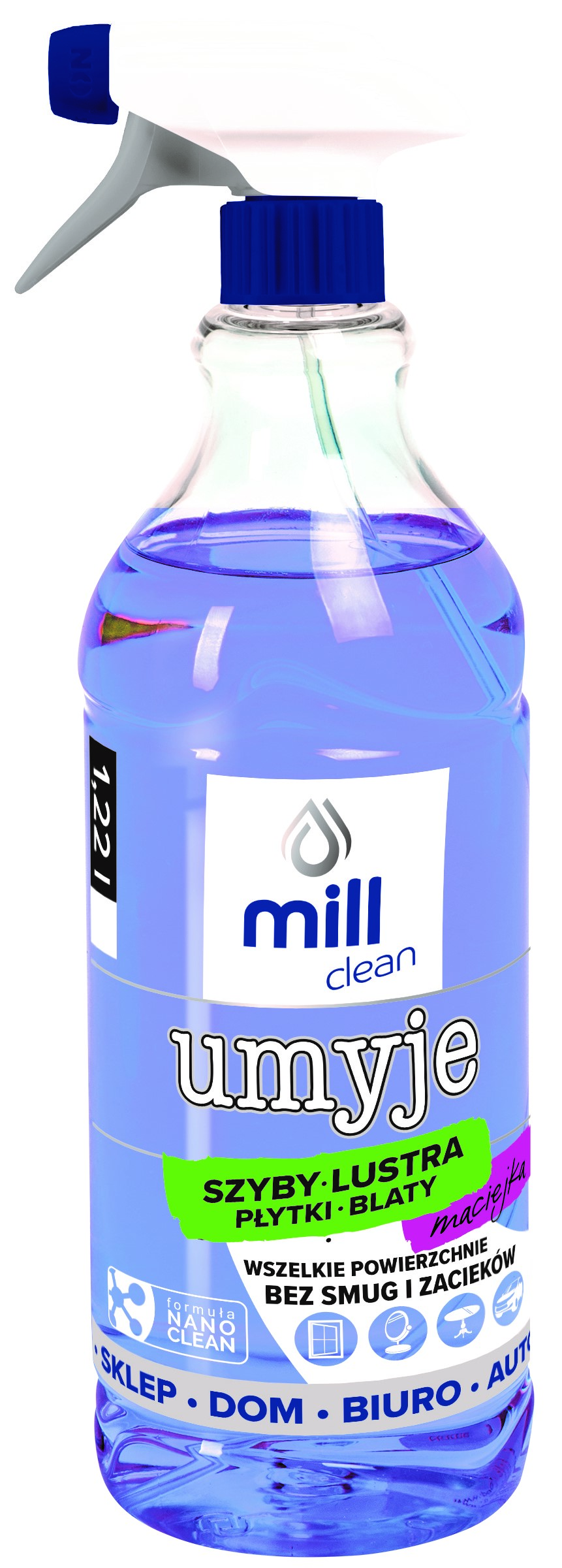 Mill clean umyje- płyn do mycia  szyb, luster, glazury-maciejka