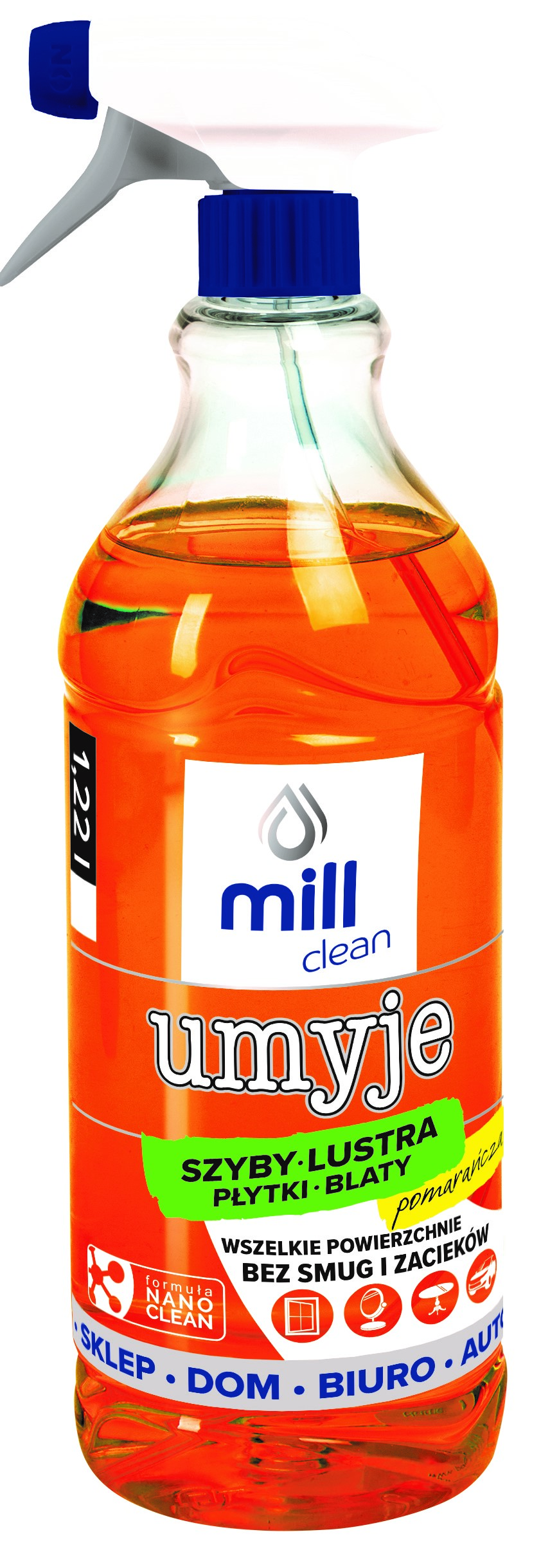 Mill clean will wash - liquid for washing mirror glass, glaze - orange