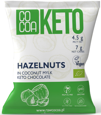 Cocoa Hazelnuts in keto chocolate with MCT oil without added sugar gluten-free BIO