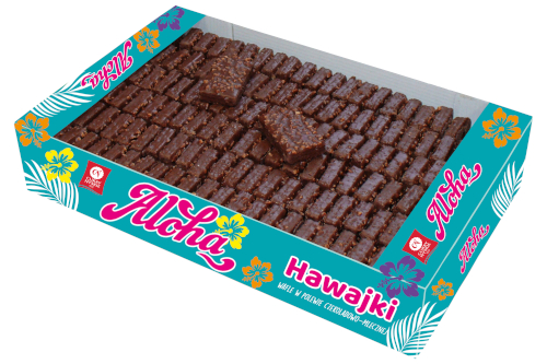 Cukry Nyskie Aloha Hawajki wafers with peanut-cocoa cream in chocolate-milk coating