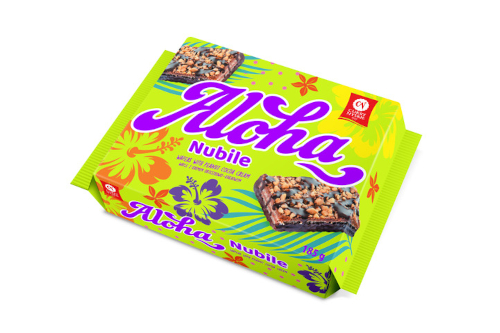 Cukry Nyskie Wafle Aloha Nubile z kremem orzeszkowo-kakaowym dekorowane orzeszkami i polewą kakaową