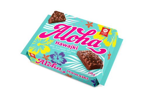 Cukry Nyskie Aloha Hawajki wafers with peanut-cocoa cream in chocolate-milk coating