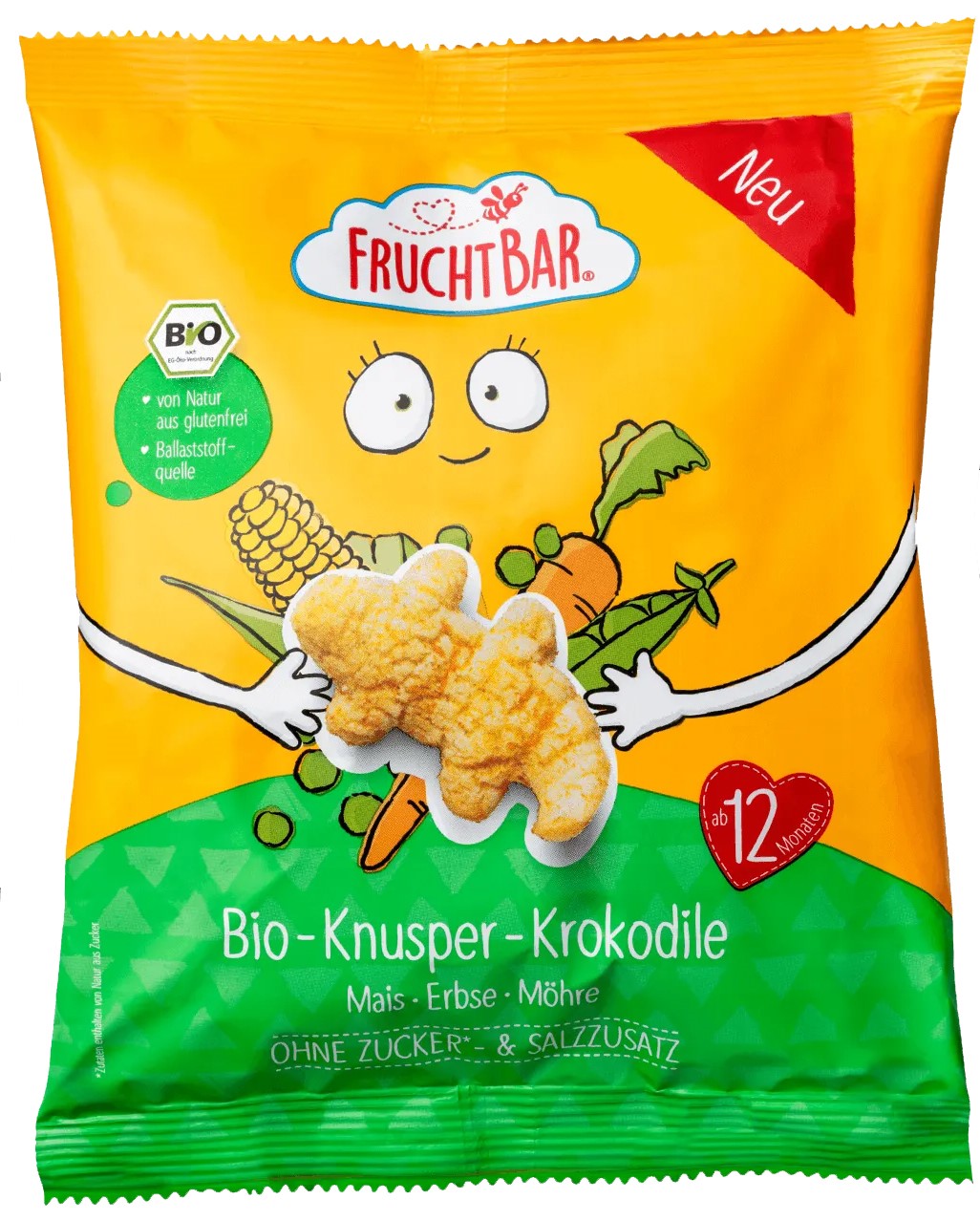 Fruchtbar Bio-Mais-, Erbsen- und Karottenchips