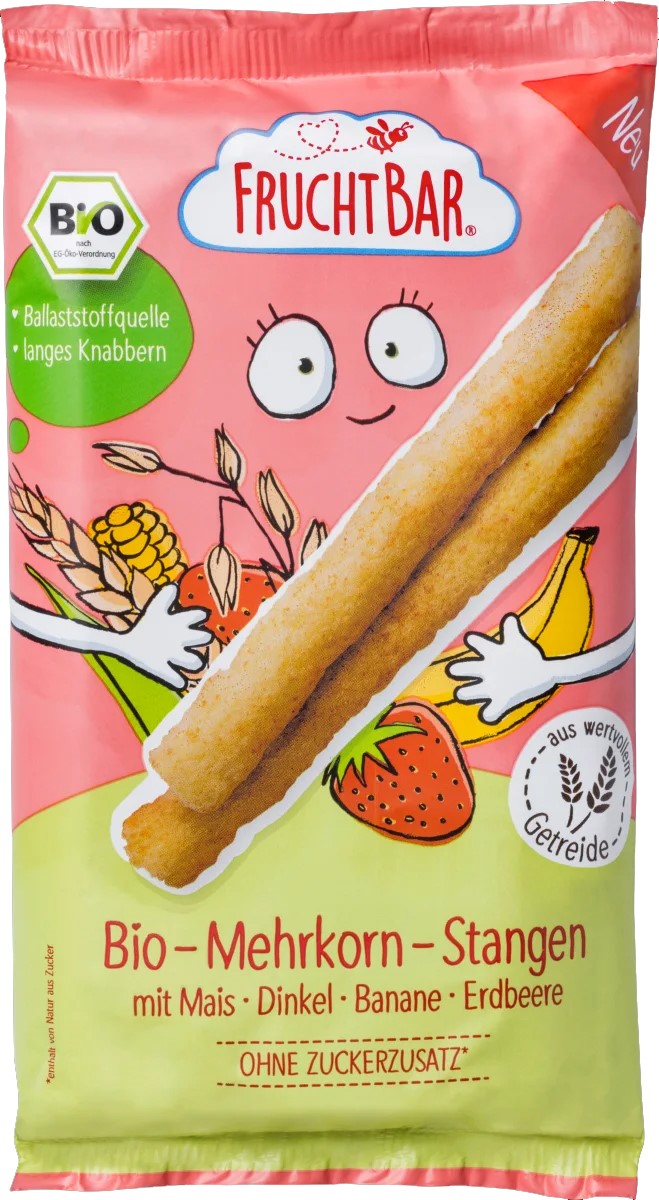 Fruchtbar Organic strawberry-banana multigrain sticks