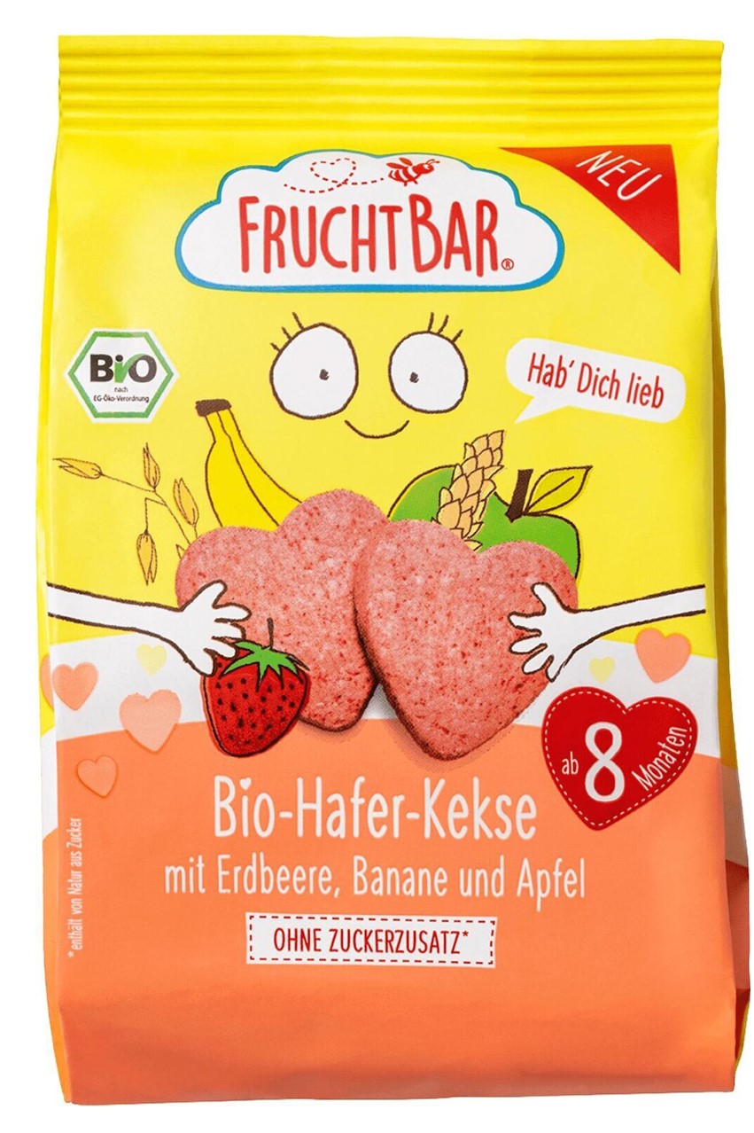 Fruchtbar Ekologiczne ciasteczka owsiano-pszenne z truskawkami, bananem i jabłkiem