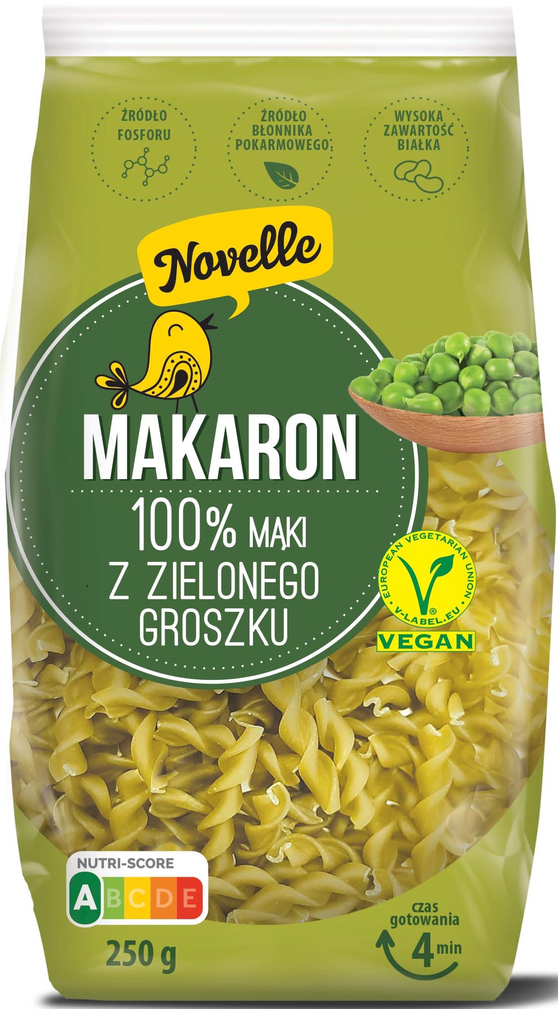 Novelle Makaron Proteinowy  z zielonego groszku świderki