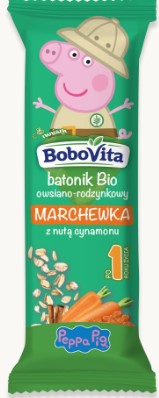 BoboVita BIO Batonik Świnka Peppa owsiano-rodzynkowy marchewka z nutą cynamonu
