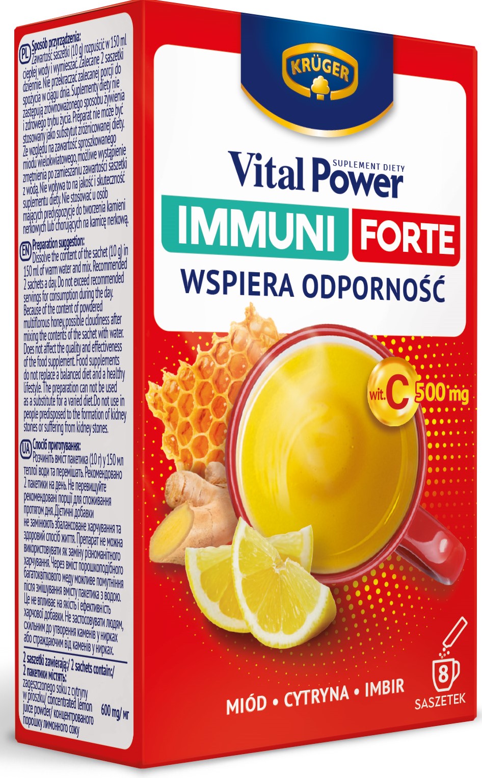 Krüger Vital Power Immuni Forte Wspiera odporność, Miód, cytryna, Imbir, Witamina C