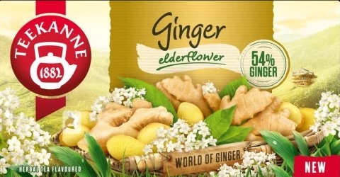 Teekanne Ginger with elderflower, a flavored blend of elderflower-flavored ginger tea