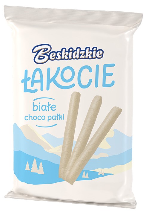 Beskidzkie Łakocie Corn puffs covered with white icing