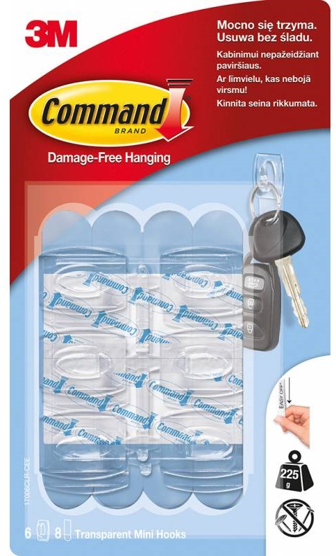 Command 3M Selbstklebende Haken, transparent, klein 