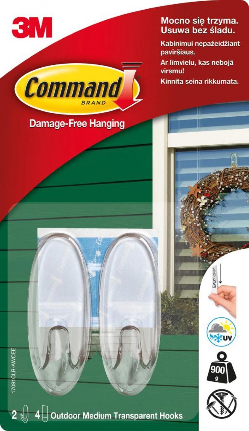 Command 3M Reusable hanging hooks, transparent