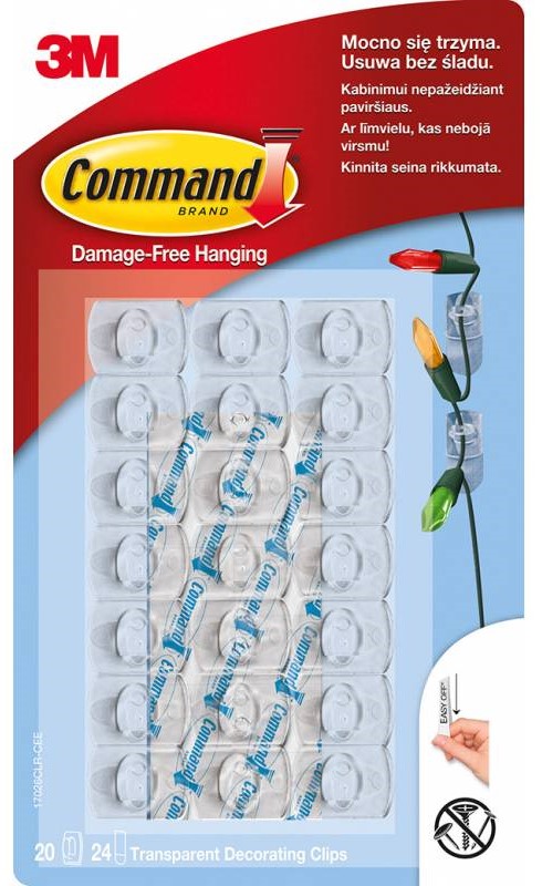 Command 3M Hanging Hooks 20 hooks and 24 mini strips, transparent 