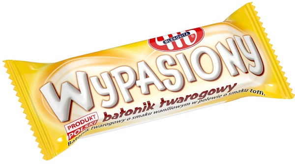 Mlekovita Wypasiony Barra de requesón con sabor a vainilla y cobertura con sabor a caramelo