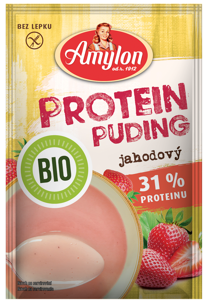 Amylon Pudin proteico de fresa, sin azúcares añadidos, sin gluten, BIO 