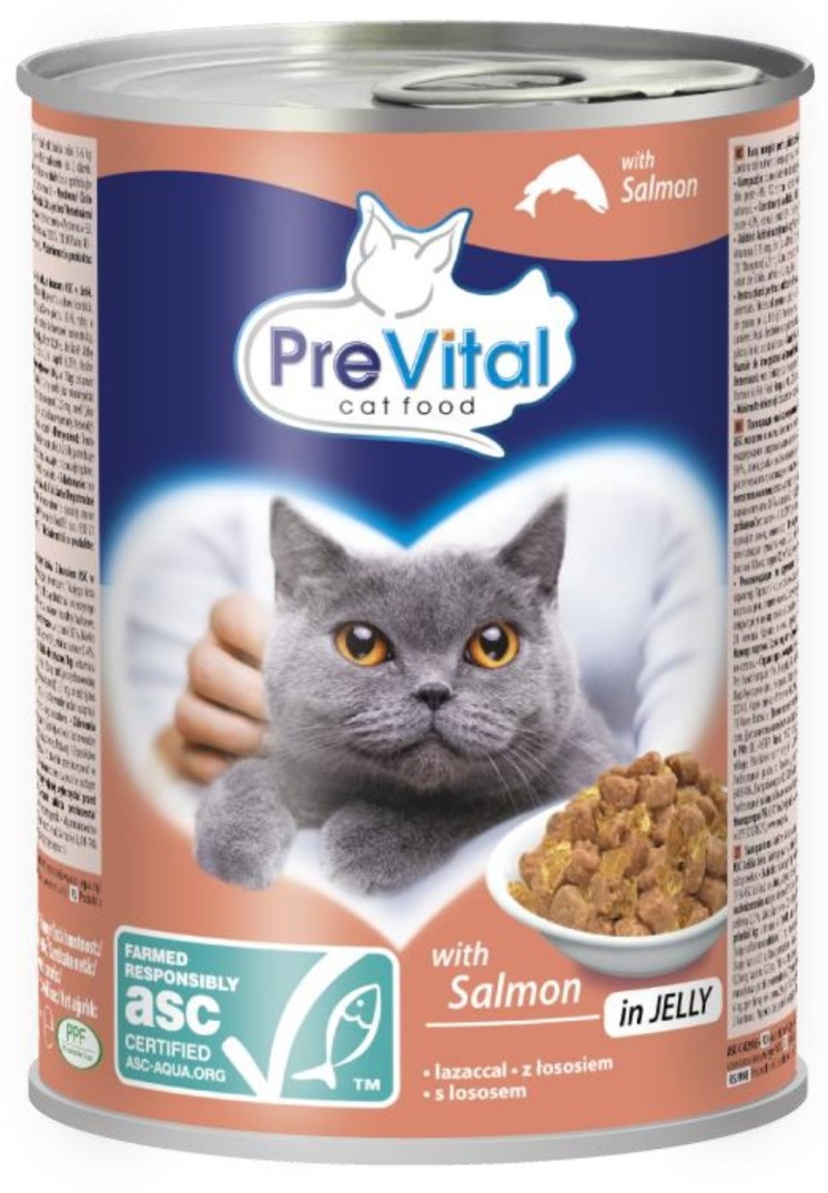 PreVital Alimento completo para gatos adultos con salmón ASC en gelatina  