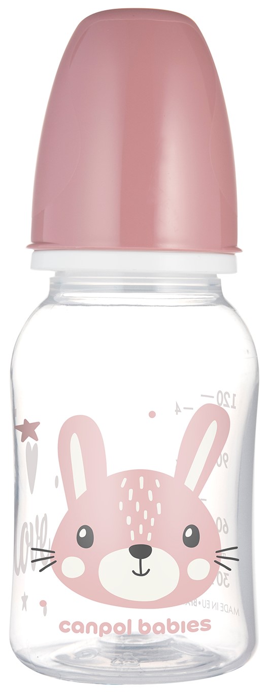 Canpol Babies  Butelka standardowa  wąska 120 ml CUTE ANIMALS różowa