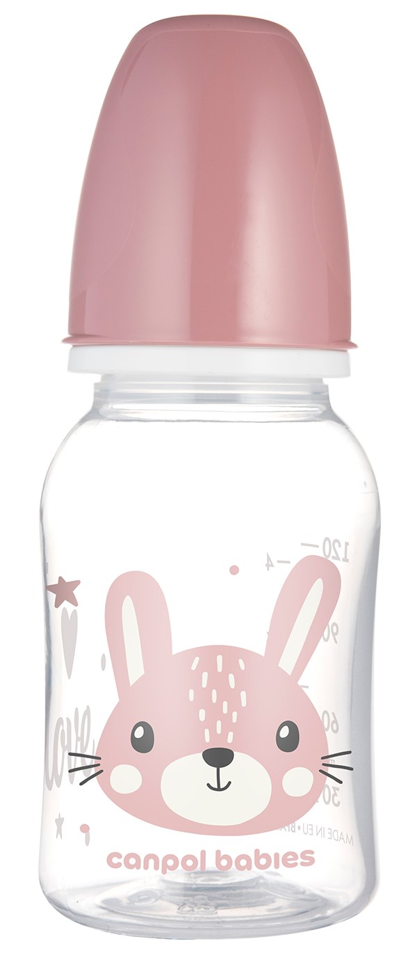 Canpol Babies Butelka wąska 120 ml CUTE ANIMALS różowa