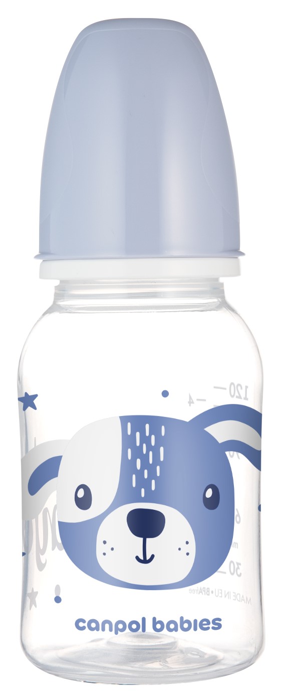 Canpol Babies biberón estrecho 120 ml CUTE ANIMALS azul 