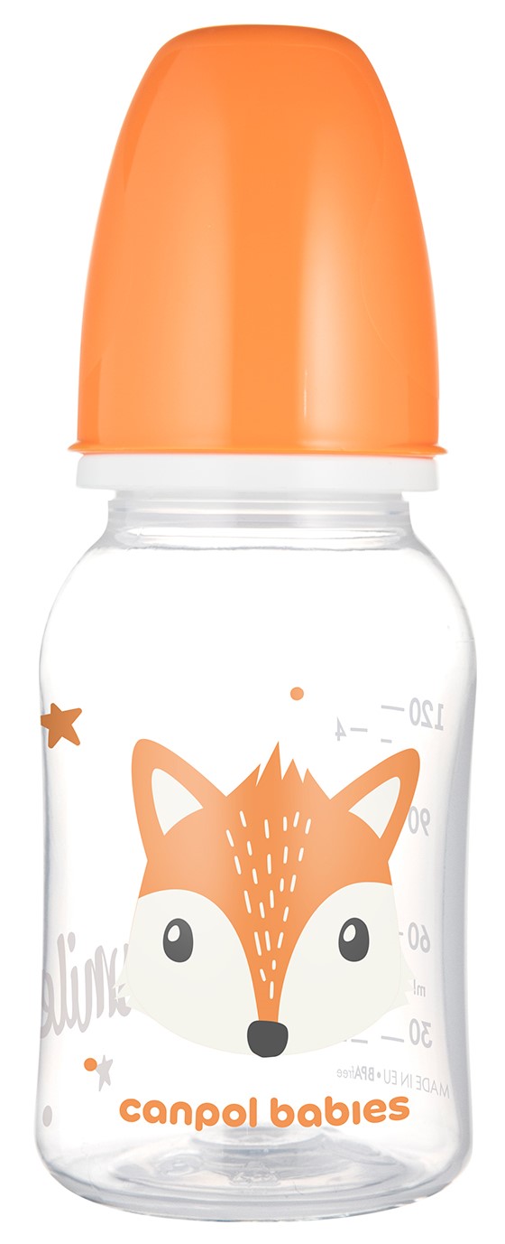 Canpol Babies Schmale Flasche 120 ml CUTE ANIMALS orange 