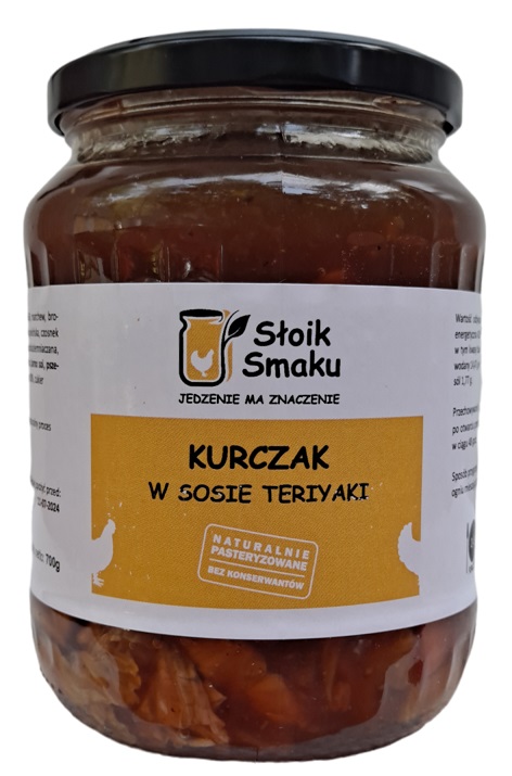 Glas mit Geschmackshähnchen in Teriyaki-Sauce 