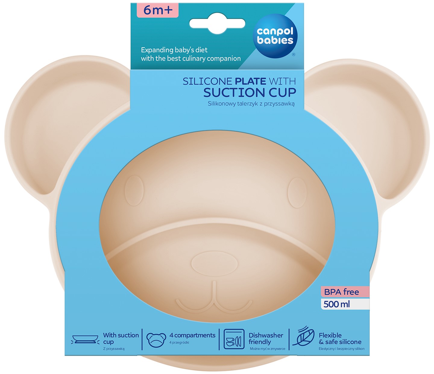 Canpol Babies Silicone three-part plate with a suction cup, BEAR 