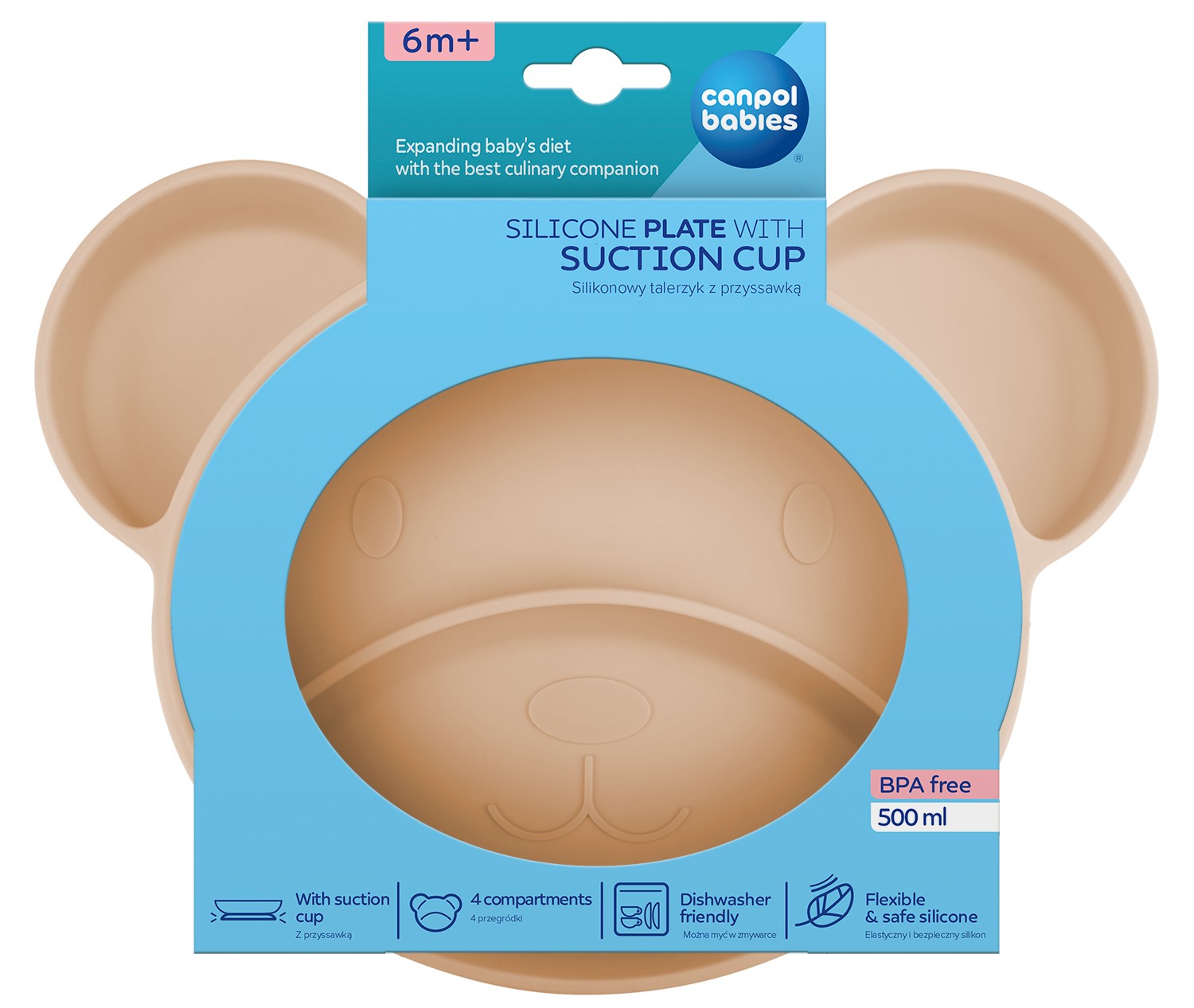 Canpol Babies Silicone three-part plate with a suction cup, BEAR  